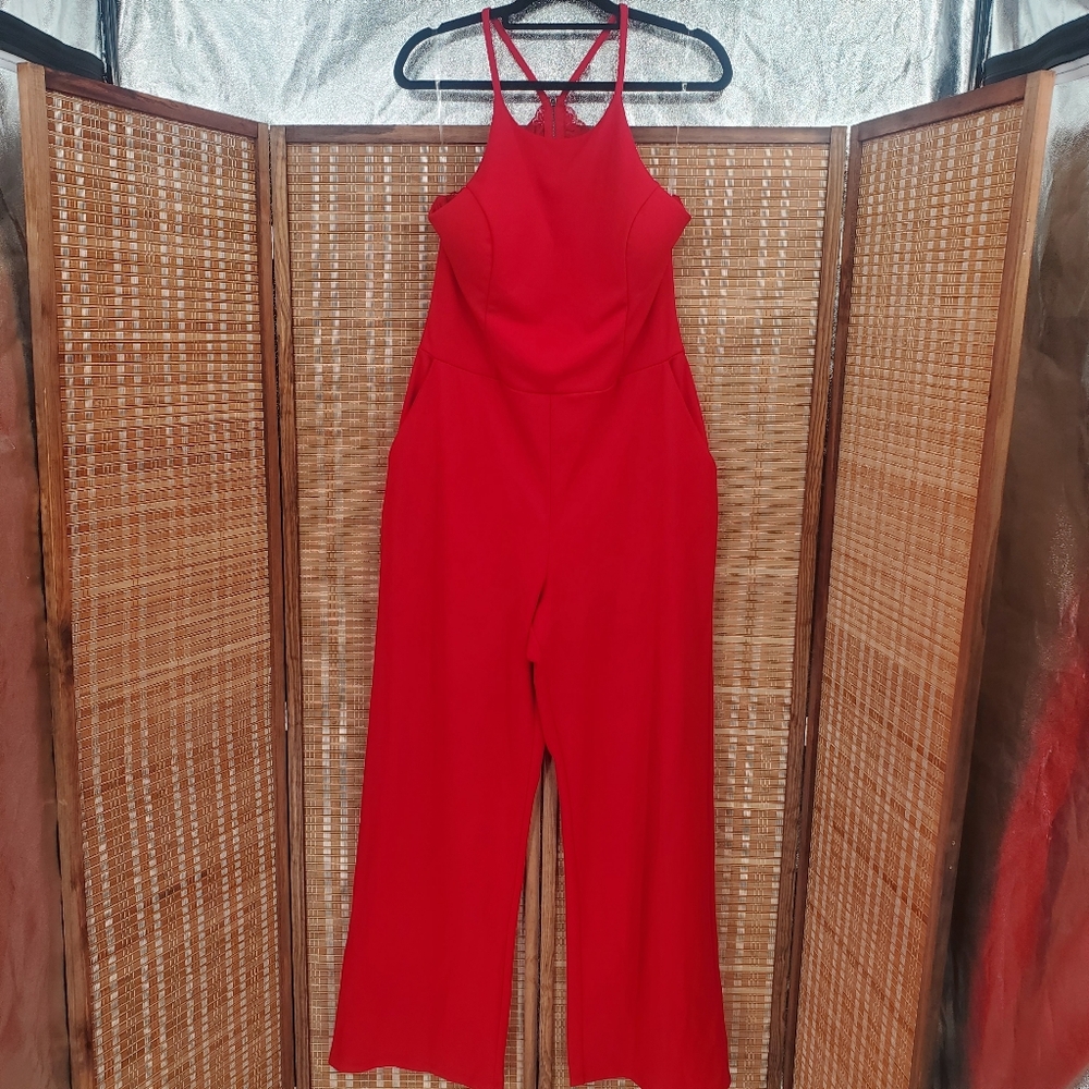 ◇ Speechless Red Halter Wide Leg Jumpsuit with Lace Accent Size XXL NWT